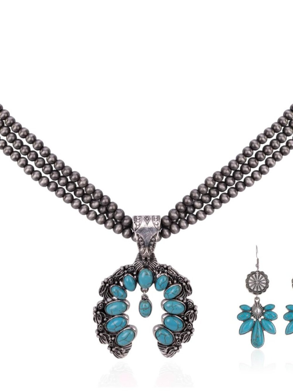 Rustic Couture's Turquoise Necklace Dangle Earring Jewelry Set for Women